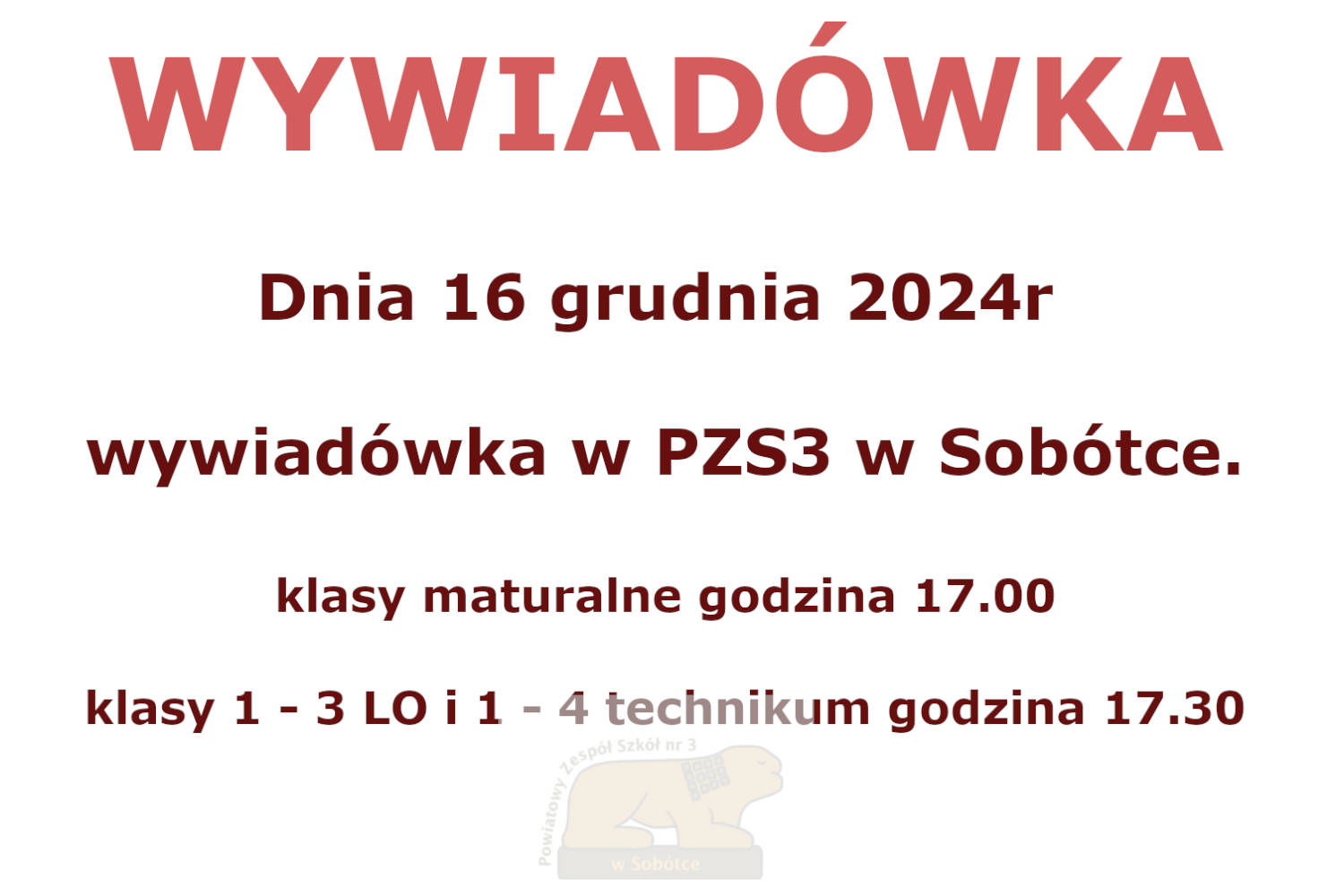 Wywiadówka 16 grudnia 2024